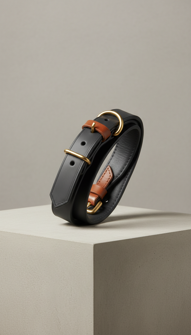 Midnight Slate leather dog collar
